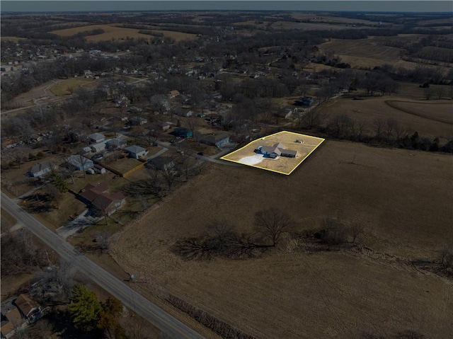 bird's eye view featuring a rural view