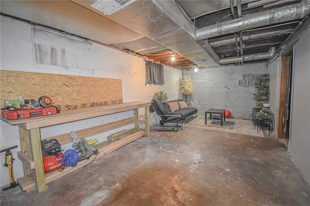 view of unfinished basement