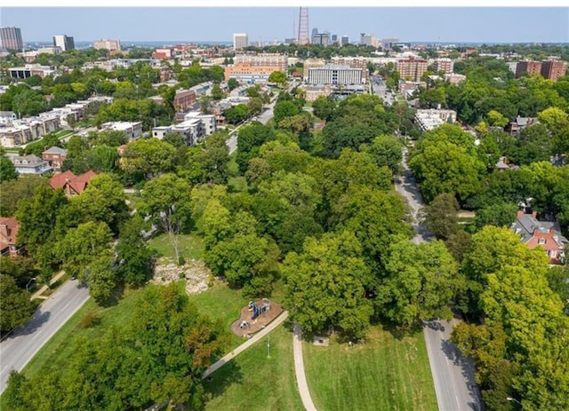 drone / aerial view with a city view