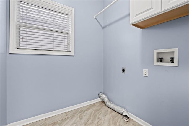 laundry room with baseboards, washer hookup, cabinet space, and hookup for an electric dryer