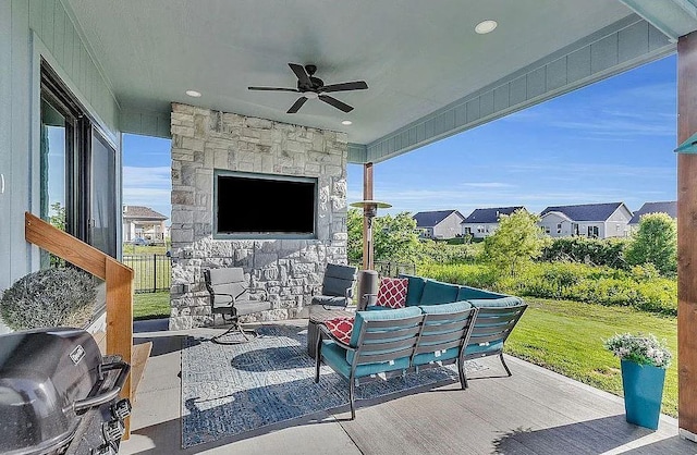 view of patio / terrace featuring outdoor lounge area and ceiling fan