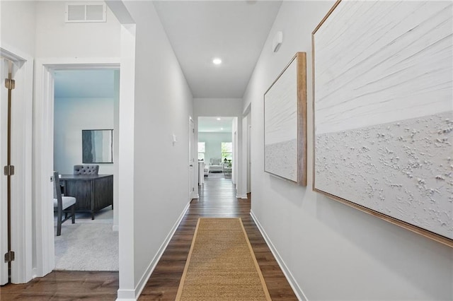 7802 NE 107th Ter, Kansas City, MO 64157 - hall featuring dark wood-style floors, recessed lighting, and baseboards