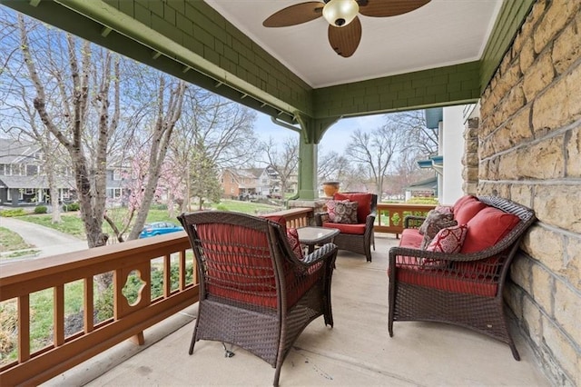 3820 Virginia Ave, Kansas City, MO 64109 - exterior space featuring a residential view, ceiling fan, and an outdoor living space