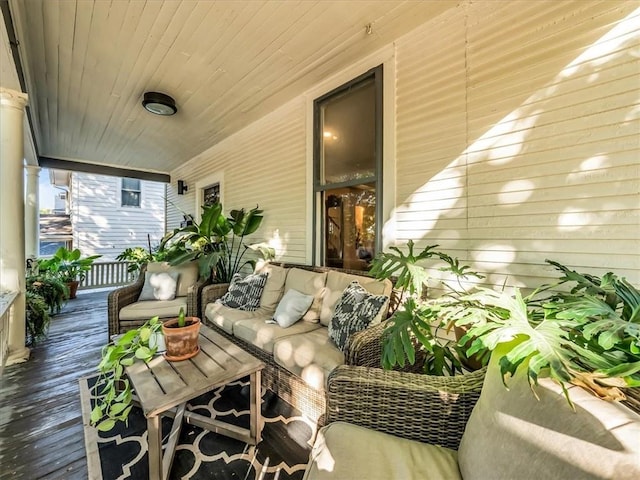 exterior space with wooden ceiling