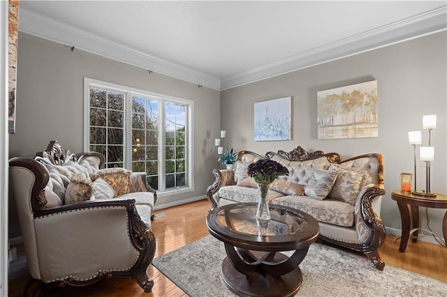 132 The Woodlands Dr, Gladstone, MO 64119 - sitting room with baseboards, ornamental molding, and wood finished floors