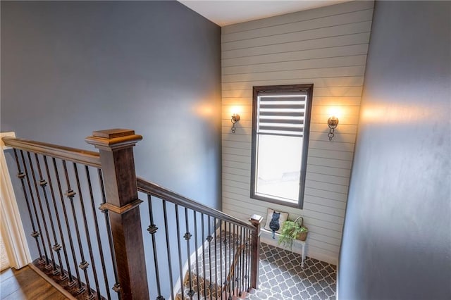 stairs with wooden walls