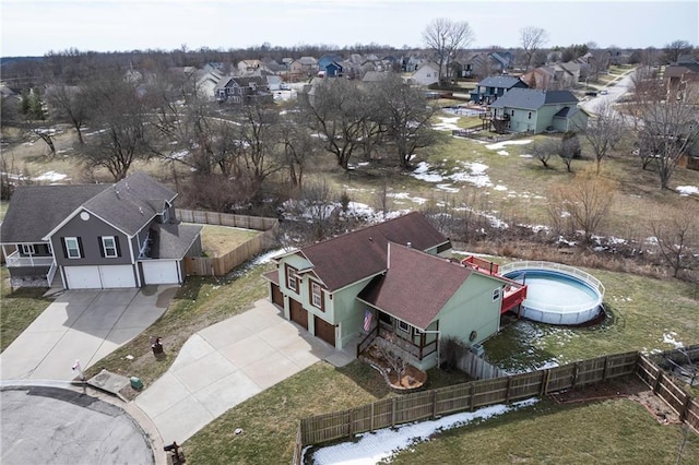 bird's eye view with a residential view