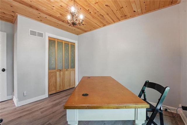 14953 W 124th Ter, Olathe, KS 66062 - office space with wooden ceiling, a chandelier, wood finished floors, and baseboards