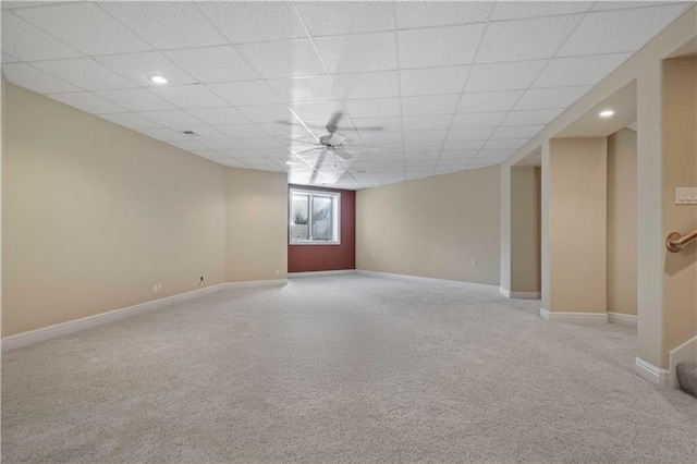 empty room with carpet floors, stairs, and baseboards