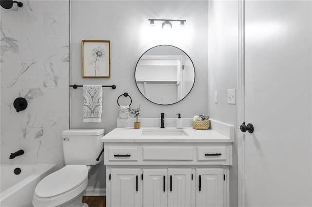 full bath featuring shower / bath combination, vanity, and toilet