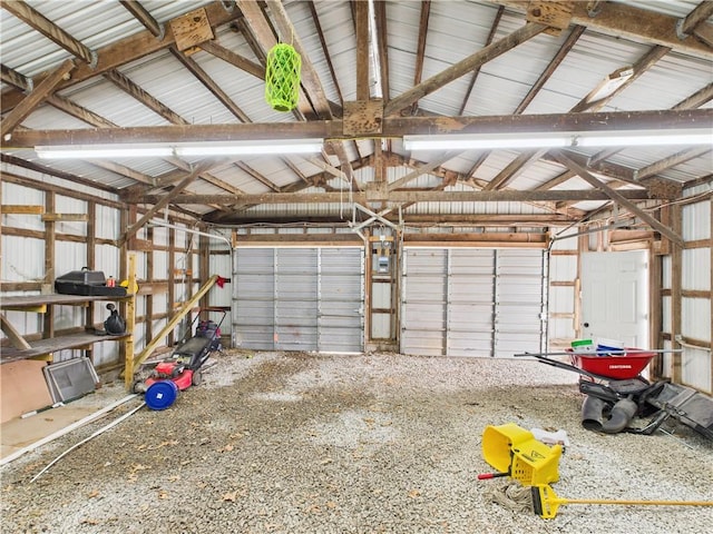 garage with metal wall