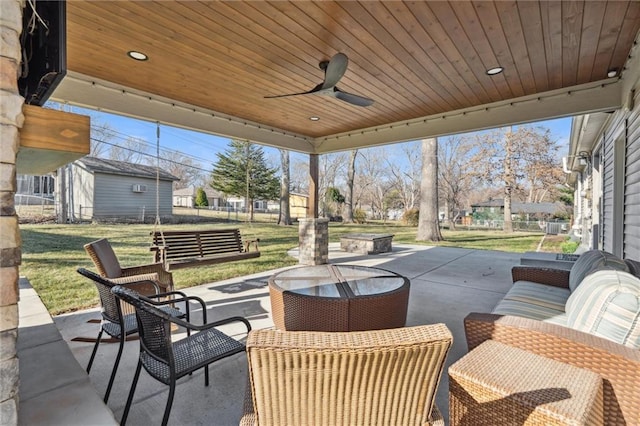 view of patio featuring a ceiling fan and an outdoor hangout area