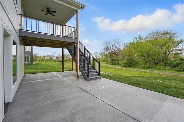1506 NW 106th Ter, Kansas City, MO 64155 - view of patio / terrace with ceiling fan and stairs