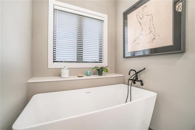 bathroom with a freestanding bath