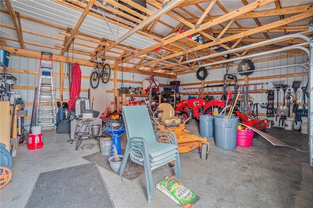 garage with metal wall