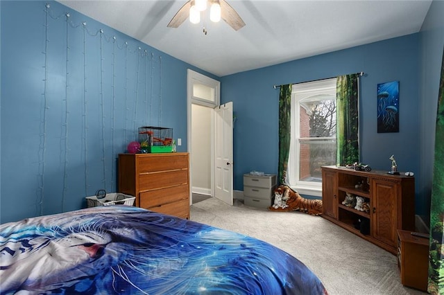 bedroom featuring carpet floors and a ceiling fan