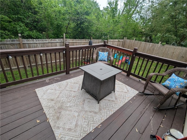 wooden terrace featuring a fenced backyard