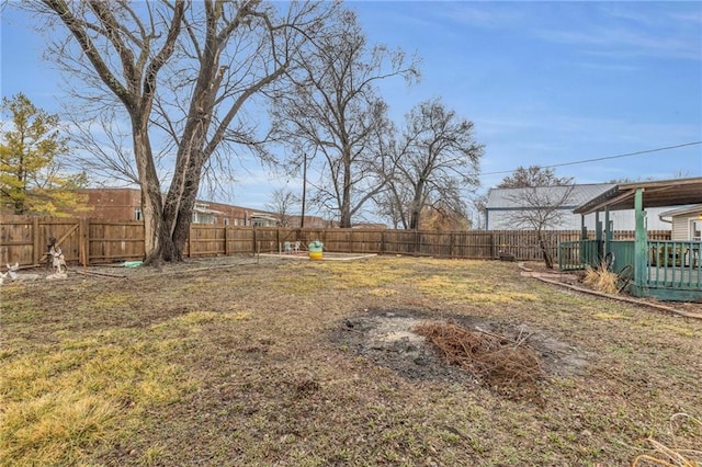 view of yard with a fenced backyard