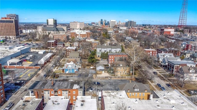 bird's eye view with a city view