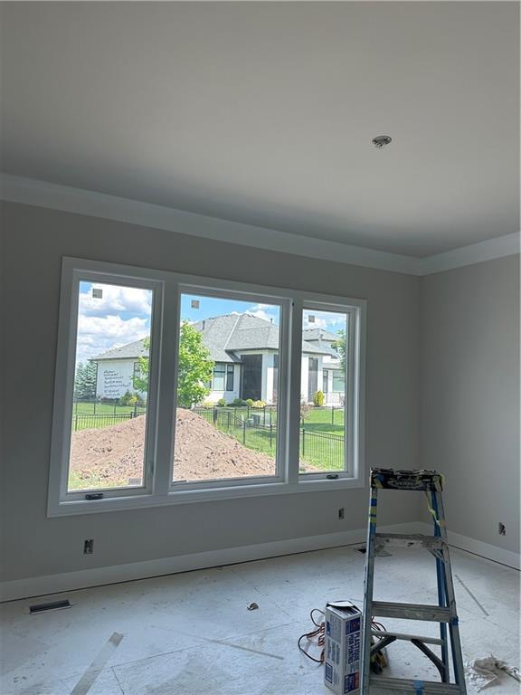 17321 Bluejacket St, Overland Park, KS 66221 - workout room with baseboards and crown molding