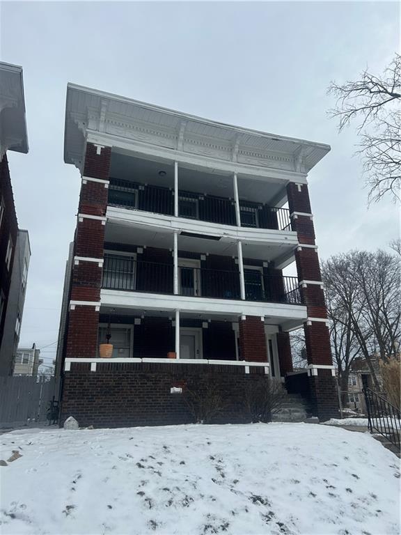 view of snow covered building