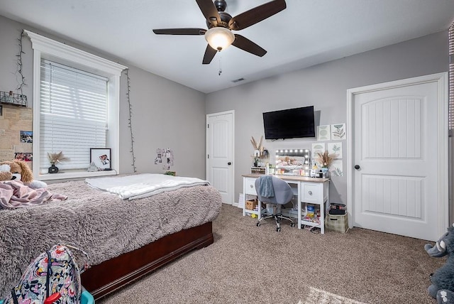 bedroom featuring a ceiling fan and carpet flooring