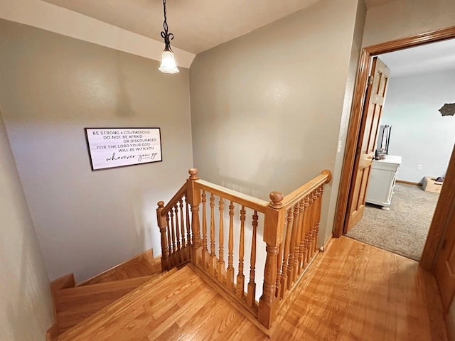 stairway with wood finished floors