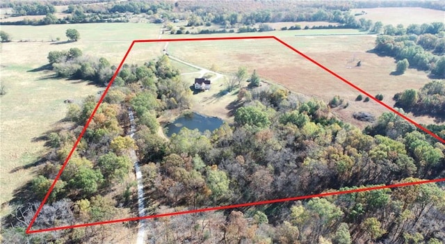 drone / aerial view featuring a rural view and a water view