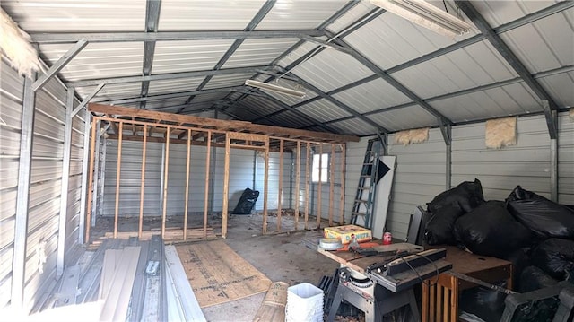 garage with metal wall