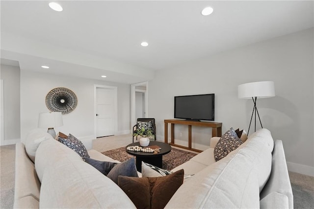 1510 NW 106th Ter, Kansas City, MO 64155 - living room featuring carpet floors, recessed lighting, and baseboards