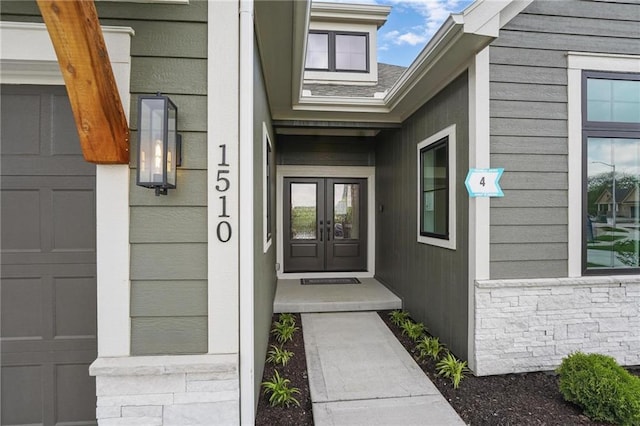 1510 NW 106th Ter, Kansas City, MO 64155 - doorway to property featuring french doors and stone siding