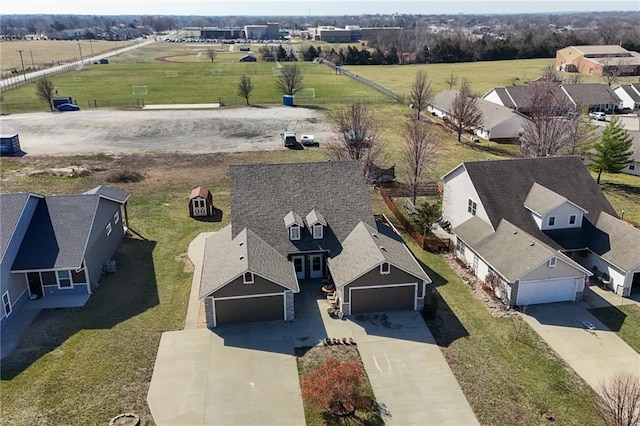 drone / aerial view with a rural view