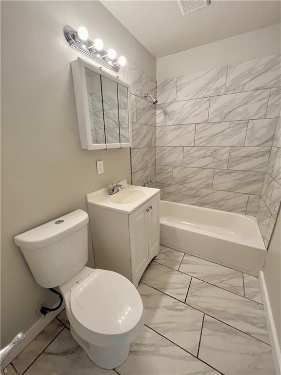 6645 Lydia Ave, Kansas City, MO 64131 - bathroom featuring baseboards, toilet, marble finish floor, and shower / bathtub combination