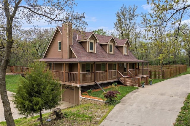 4623 Whispering Oaks Ln, Smithville, MO 64089 - country-style home featuring fence, a shingled roof, a porch, a chimney, and driveway