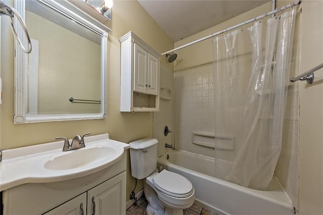 full bath with vanity, toilet, and shower / bath combo