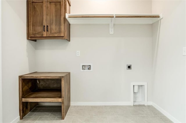 3322 Tracy Ave, Kansas City, MO 64109 - washroom with hookup for an electric dryer, hookup for a washing machine, baseboards, and cabinet space
