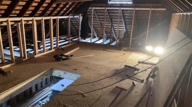 view of unfinished attic