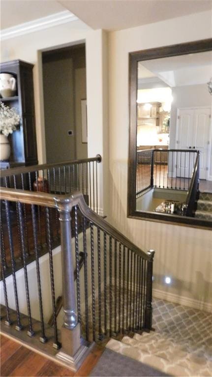 stairway with wood finished floors