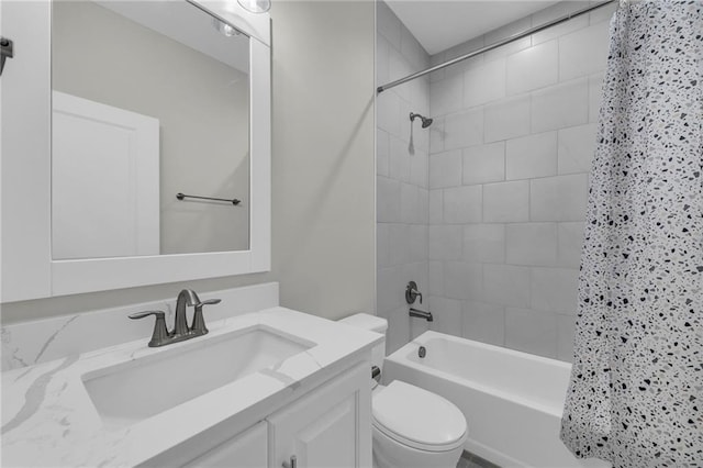 full bathroom with vanity,  shower combination, and toilet