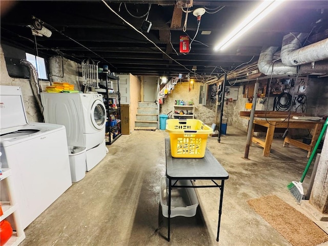 unfinished below grade area with washer and dryer