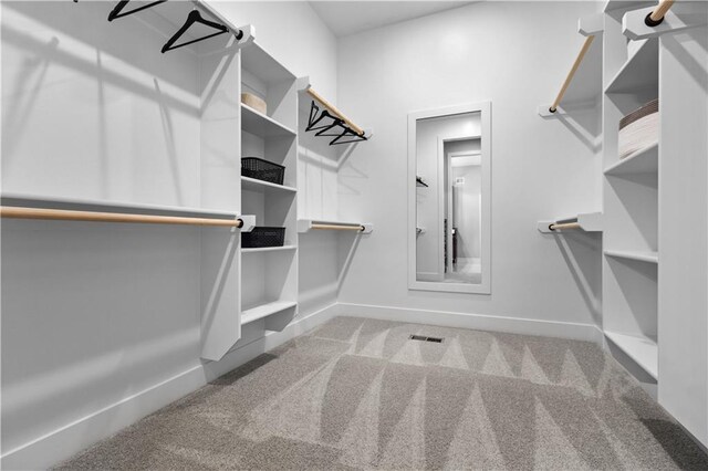 spacious closet featuring visible vents and carpet floors