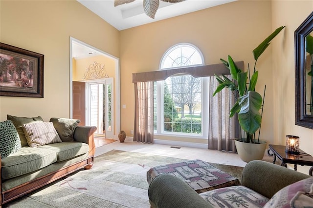 15498 Cedar Ln, Basehor, KS 66007 - living room featuring carpet flooring and a ceiling fan