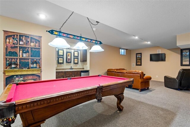 15498 Cedar Ln, Basehor, KS 66007 - game room with billiards table, carpet, and wet bar