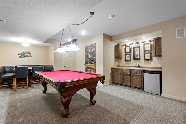 15498 Cedar Ln, Basehor, KS 66007 - recreation room featuring bar with sink, light colored carpet, and pool table