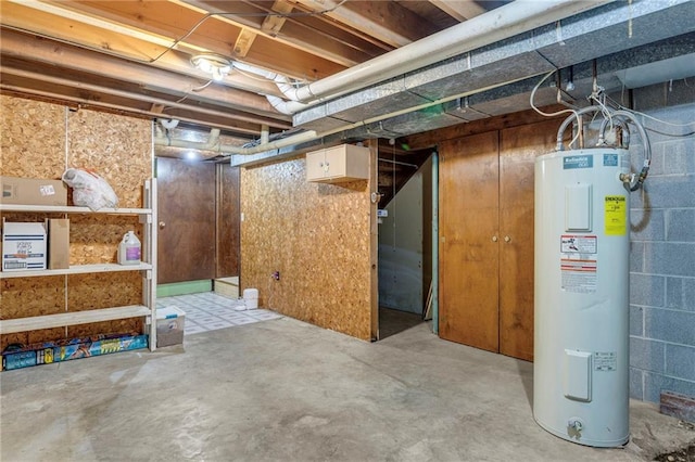 unfinished below grade area featuring electric water heater