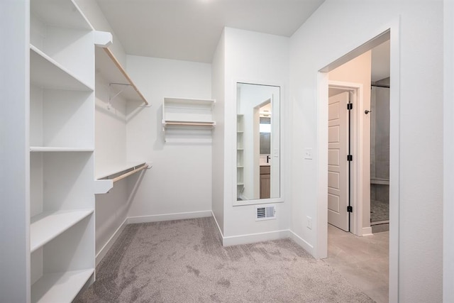 spacious closet featuring visible vents and carpet flooring