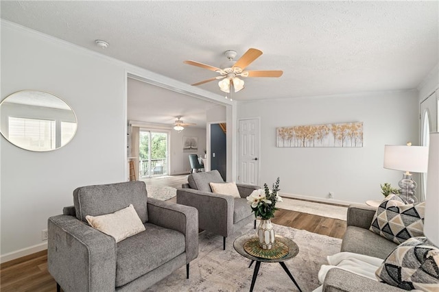 1310 Lawrence Ave, Kansas City, KS 66103 - living room featuring ornamental molding, wood finished floors, baseboards, and a textured ceiling