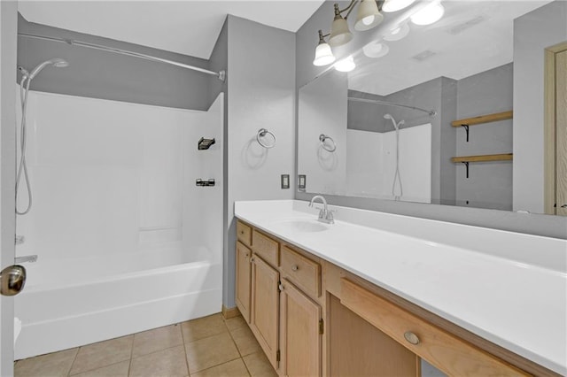 bathroom with vanity, tile patterned floors, and shower / bathing tub combination