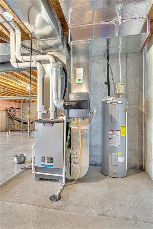 utility room featuring water heater