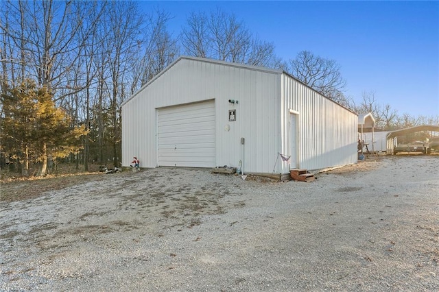 view of detached garage